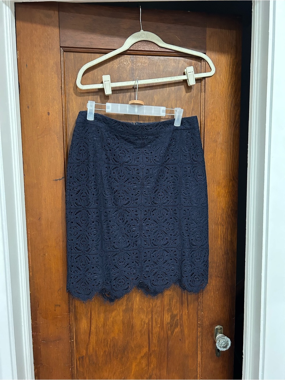 LOFT Navy Crochet Scallop Hem Mini Skirt